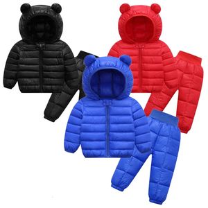 Automne hiver enfants vêtements ensemble bébé garçons filles coton à capuche doudoune pantalon 2 pièces pour enfants Snowsuit chaud Costume 0-5T 240131