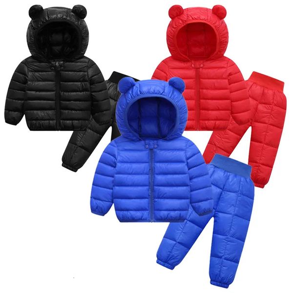 Otoño invierno niños ropa conjunto bebés niños niñas algodón con capucha chaqueta pantalones 2 piezas para niños traje de nieve traje cálido 0-5T 240131