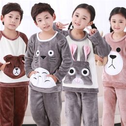 Herfst winterkinderen fleece pyjamas huiskleding jongens pyjama warme flanel slaapkleding meisjes lounge dragen koraal fleece kinderen pyjama's lj201216