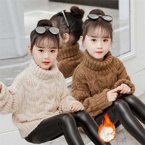 Herfst Winter Kinderkleding Meisjes Gebreide truien Hoge kraag Thicken Warm voor Girl Kids Pullovers 2-12 y 2111201