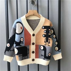 Automne/hiver vêtements pour enfants pour filles garçons dessin animé motif abstrait pull cardigan enfants vêtements d'hiver pull 211106