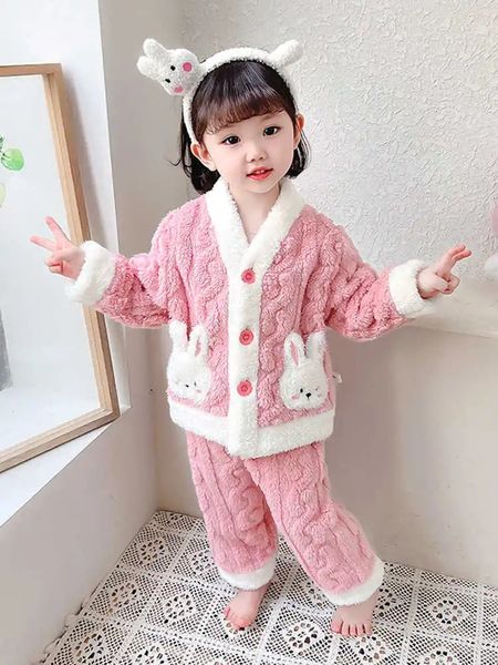 Automne hiver vêtements de nuit pour enfants bébé pyjamas ensemble épais flanelle polaire enfant 2 pièces ensembles chaud maison costumes enfants vêtements 231228