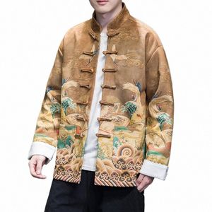 Automne Hiver Style chinois Veste col montant pour hommes Butt Up Chine-Chic Deerskin Impression numérique Vintage Tang Costume Veste Y6d2 #