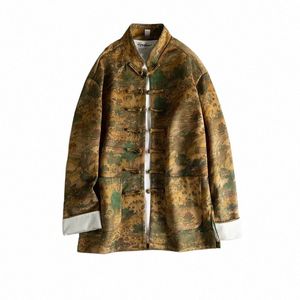 Automne Hiver Style chinois Vêtements pour hommes Qingming Shanghe Tu Deer Skin Veet Impression numérique Épaissi à la main Butt Jacket L4w7 #