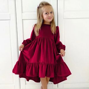 Otoño invierno navidad manga larga vestidos rojos para niñas princesa princesa cumpleaños bateing fastet dulce adolescente ropa 240403