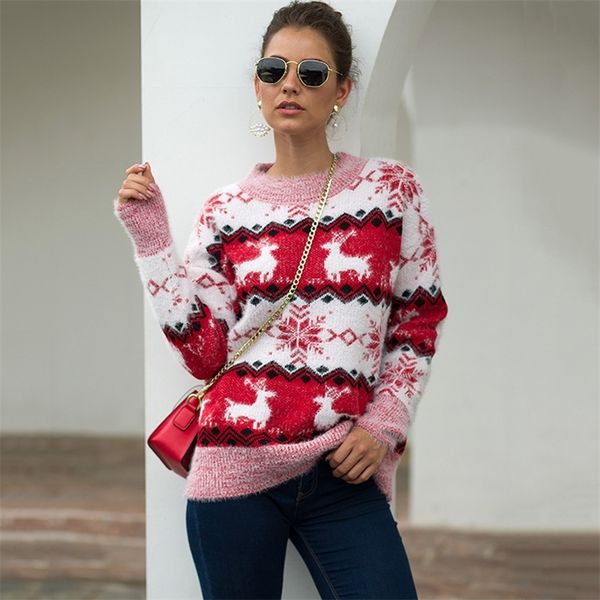 Automne Hiver Noël Chandail Femmes Jumper Dames Chaud Chandail De Noël Avec Des Cerfs Épais Chandails Tricotés Pull Femme 201111