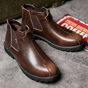 Automne hiver classique hommes en cuir véritable pour marron Slip-on cheville hommes plate-forme bottes Botas Hombre