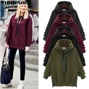 Herfst winterjas voor vrouwen mode casual lange ritssluiting capuchon jas hoodies sweatshirt vintage plus size outparden jas 6xl 210412
