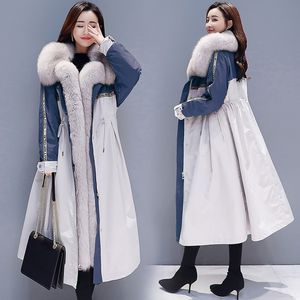 Automne hiver manteau femmes veste nouveau long coton vêtements grand col de fourrure à capuche chaud manteau printemps vêtements A529
