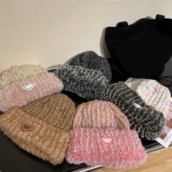 Otoño invierno color de punto sombrero de lana al aire libre cálido terciopelo a prueba de viento sombreros de punto moda felpa gorra diseñadores caliente invierno gorro para mujer para hombre gorras de cráneo