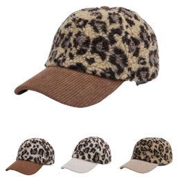 Otoño Invierno Color Cordero Pelo Leopardo Patrón Béisbol para Hombres Mujeres Ocio y Pana Cálida Lengua de Pato Sombrero