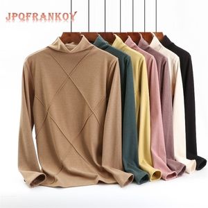 Herfst / winter constante temperatuur warme semi hoge kraag bodem shirt dameskleding fluwelen nabije montage katoen Tops 220408