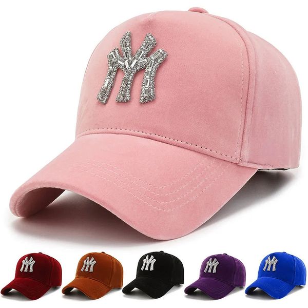 Otoño Invierno Diamante Terciopelo Carta Gorra de béisbol Moda Adulto Deporte al aire libre Golf Gorras Mujeres Hombres Hip Hop Sombrilla Sombrero 240311