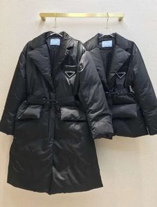 Parka de marque à la mode pour l'extérieur, veste chaude en coton, manteau imprimé Triangle avec ceinture, automne et hiver