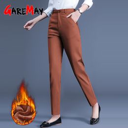 Automne hiver élastique taille haute femmes pantalon grande taille 4XL dames bureau travail pantalon Stretch femme chaud velours 210428