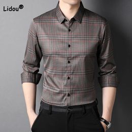 Herfst Winter Mode Toevallige Plaid Lange Mouw Mannelijke Kleding 2023 Business Office Polohals Singlebreasted Shirts Voor Mannen 240109