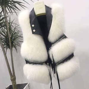 Herfst winter mode faux bontjas vrouwen taille vrouwelijke jas vest pluizig effen kleur voor dames 210531