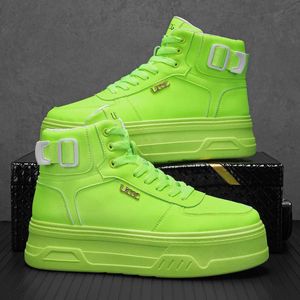 Herfst Winter Mode Groene mannen Skateboard Schoenen Platform Hoge Top Sneakers Mannen Lace-up Lederen Sneakers Zapatillas De Skate 231220