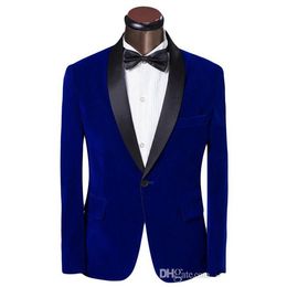 Herfst Winter Fashion Royal Blue Velvet Bruidegom Tuxedos Mannen Bruiloft Tuxedos Mannen Formele Business Prom Diner Suits (Jas + Pants + Tie) 1906