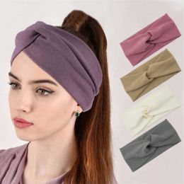 Bandeau de couleur unie pour femmes, mode automne hiver, nœud croisé, couvre-tête large, chauffe-oreilles, accessoires pour cheveux, couvre-chef de Yoga