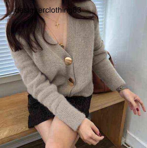 Automne hiver mode femmes vison cachemire Cardigan pull femme col en v tricoté à cheveux longs vison cachemire rétro mode