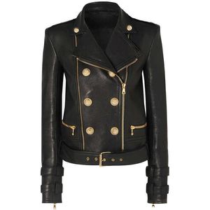 Veste en Faux cuir souple pour femme, manteau de base avec fermeture éclair, col rabattu, rivet de motard avec ceinture, automne et hiver