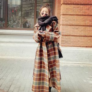 Automne hiver femme vestes à carreaux manteaux de laine mi-longueur britannique surdimensionné lâche décontracté épaissir chaud femmes Abrigo Mujer 210930