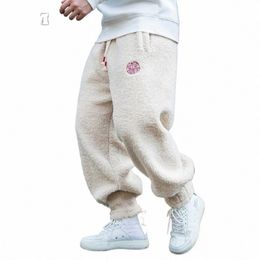 Automne Hiver Fi Polaire Épais Casual Harem Pantalon Plus Taille Pantalon de jogging Harajuku Pantalon de broderie Hommes Vêtements Joggers I0cA #