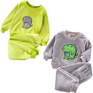 Herfst Winter Flanel Cartoons Pyjama Voor Kinderen Meisje Plus Fluwelen Verdikking Pyjama Jongens Leisure Homewear Set1-6Y 240122