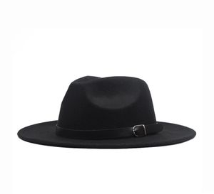 Herfst winter Platte Rand Wolvilt Fedora Hoeden met gesp Jazz Formele Hoed Panama Cap effen hoed Mannen Vrouwen grote rand vilten hoed8188208