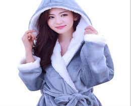 Automne Hiver Fleece Soft Bathrobe avec Hood Ladies Robes Nightgown Clothes Home Bath Bath Robe Dreshings For Women Men4345974