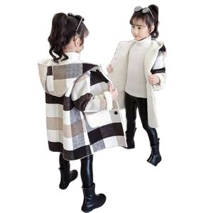 Herfst Winter Meisjes Casual Jassen Warme Bovenkleding Mode Wollen Lange Jas Kinderkleding Teenge Outfits 9 211204