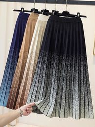 Automne hiver dégradé jupe tricotée pour les femmes coréen décontracté taille haute a-ligne jupes plissées bureau dames chaud épaissir jupes 240108