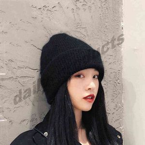 Autumn Winter Hat Women Rabbit Fur Winter Cap Bouncy Fashion Warm Knitted Beanie Hats Adult Solid Cover Head Caps VTM TL1310