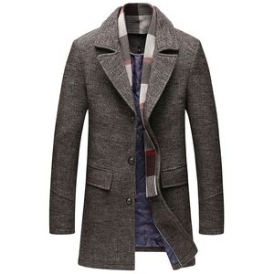 Autumn Winter high-end merk heren boetiek wollen mode vaste kleur zakelijke wollen jas medium lang dik casual heren jas