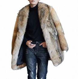 Automne Hiver Haut de gamme Ventes directes Hommes Moyen et Lg Manteau de fourrure de loup Manteau de fourrure Manteau de fourrure de vison Hommes Fausse Veste Taille S-5XL o9fE #