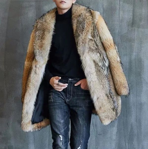 Automne hiver haut de gamme ventes directes hommes moyen et long manteau de fourrure de loup manteau de fourrure manteau de fourrure de vison hommes veste en fausse fourrure taille S-5XL 231226