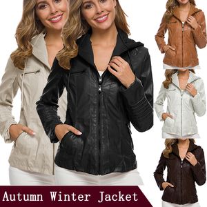 Herfst winterjas vrouwen hoodies motorjassen zwarte bovenkleding faux lederen pu basic jas