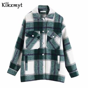 Herfst Winter Jackrt Dames Vintage Stijlvolle Zakken Lange Mouwen Klassieke Plaid Jas Jas Vrouw Oversized Losse Bovenkleding 210527