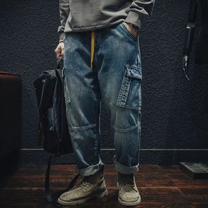 Jeans d'hiver automne cargo masculin en vrac multi-poche pantalon denim pantalon de mode baggy plus taille 40 pas les bas élastiques