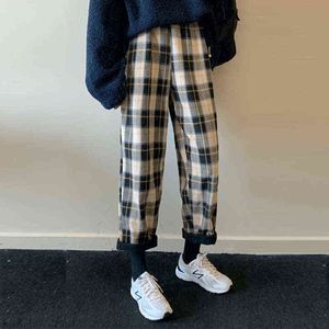 Automne hiver pantalon de survêtement élégant pantalon à carreaux Harajuku pantalon Streetwear décontracté Plus polaire pantalon de survêtement 211124