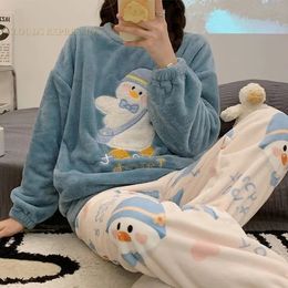 Automne Hiver Kawaii Dessin Animé Pyjama Ensembles Femmes Pyjamas Plaid Flanelle Loung Vêtements De Nuit Fille Pijama Mujer Costumes De Nuit Homewear PJ 231227