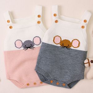 Herfst Winter Kids Baby Meisjes Jongens Trui Bodysuit Mouwloze Camisole Little Mouse Knit Jumpsuits Kleding 210429