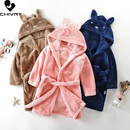 Automne hiver enfants peignoir à capuche bébé robes de bain bébé garçons filles dessin animé lapin flanelle pyjamas à manches longues serviette Robe 240322