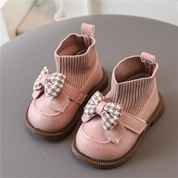 Bottines Martin en cuir pour enfants, bottines à nœud pour bébés, chaussures de princesse à la mode, pour filles, automne et hiver