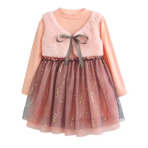 Automne hiver enfants velours gilet robe paillettes maille robes enfants vêtements M3917