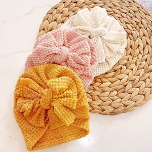 Automne hiver tricot gros nœuds bébé chapeau solide doux nouveau-né filles Turban casquette enfant en bas âge enfants noeud chapeaux bonnet