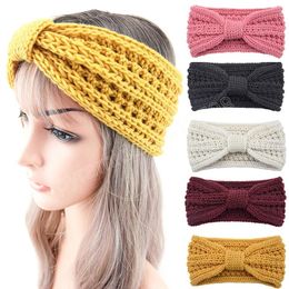 Automne hiver tricoté arc bandeau laine tricot large bandeaux pour femmes couleur unie bricolage bandeau cheveux accessoires