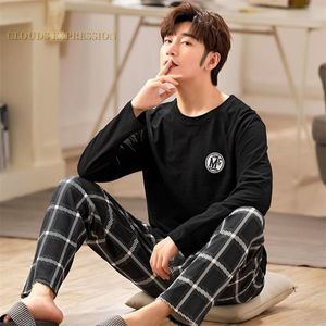 Autumn Winter Knitted Cotton Cartoon Men's Pyjamas Couple Pajamas Set Casual Male Sleepwear Night Pijamas Homewear 4XL 220426