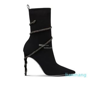 Automne/hiver chaussettes élastiques tricotées bottes diamant d'eau enveloppé femmes talon fin bottes de mode pointues hauteur de talon bottes sexy confortables